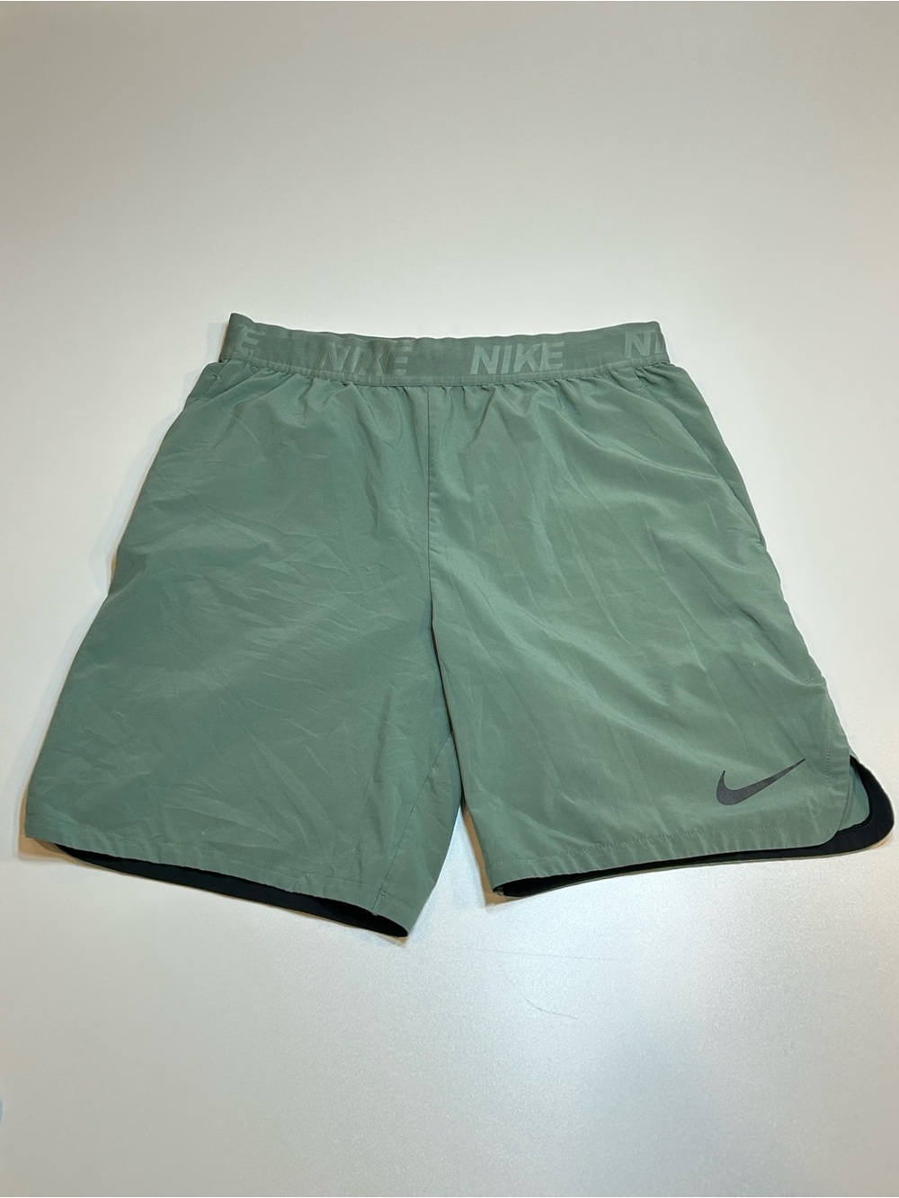 Nike Dri-FIT Sage Green Graphic Elastic Waistband Athletic Gym Training Shorts